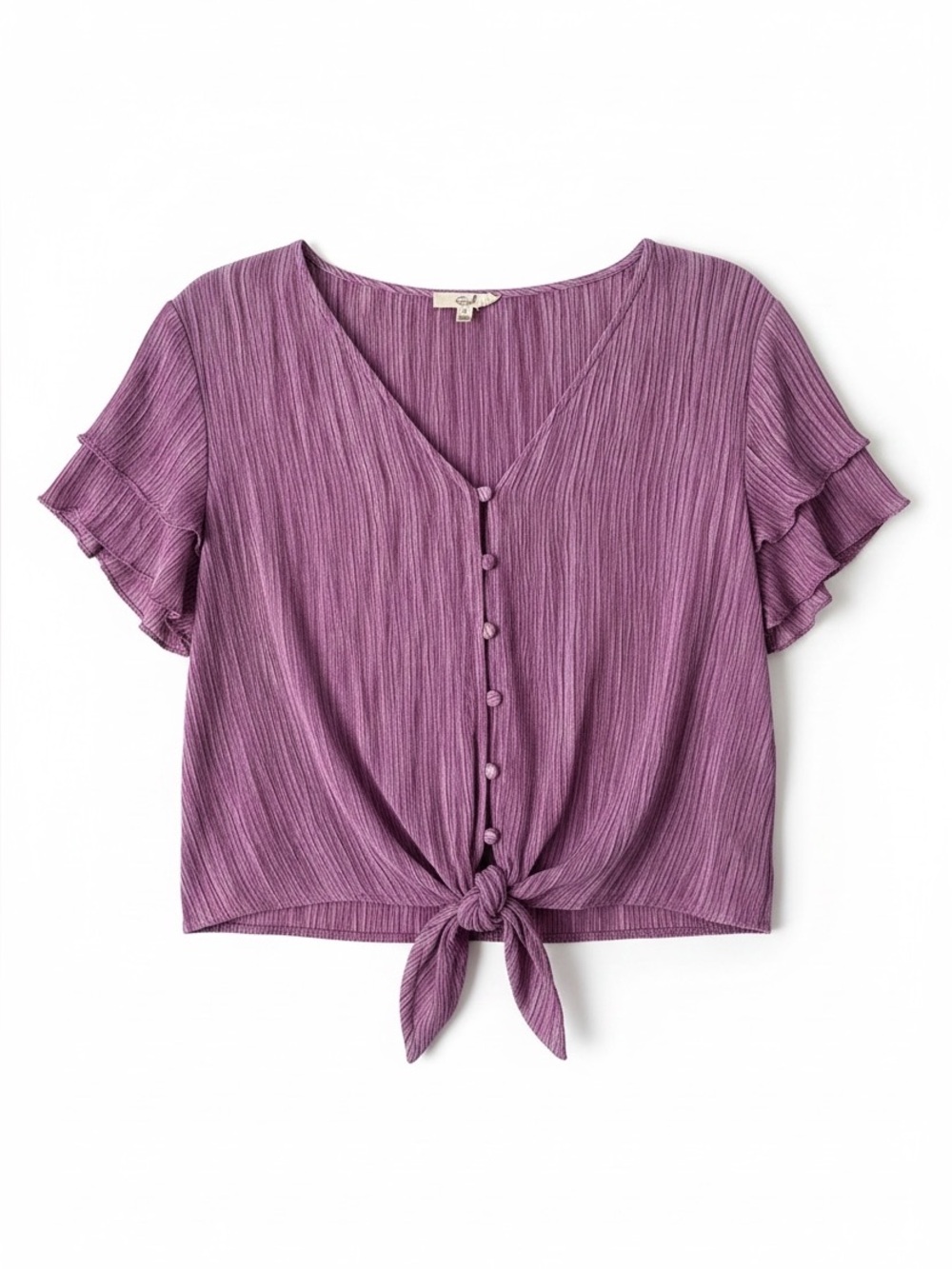 Easel Purple Gauzy Cropped Top Short Sleeved Size Small